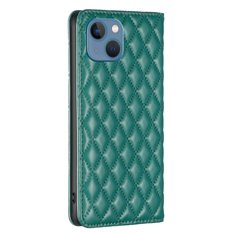 For iPhone 13 Diamond Lattice Magnetic Leather Flip Phone Case
