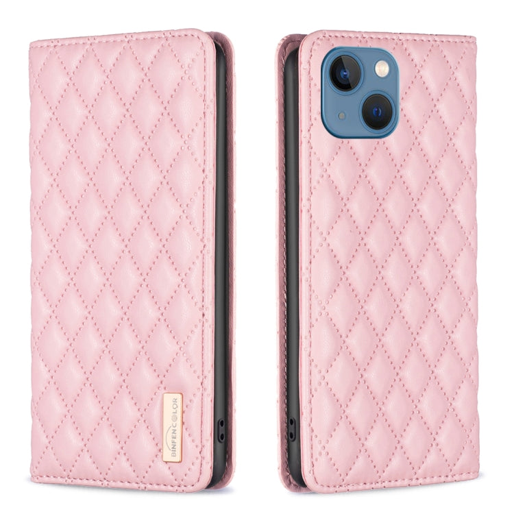 For iPhone 13 Diamond Lattice Magnetic Leather Flip Phone Case
