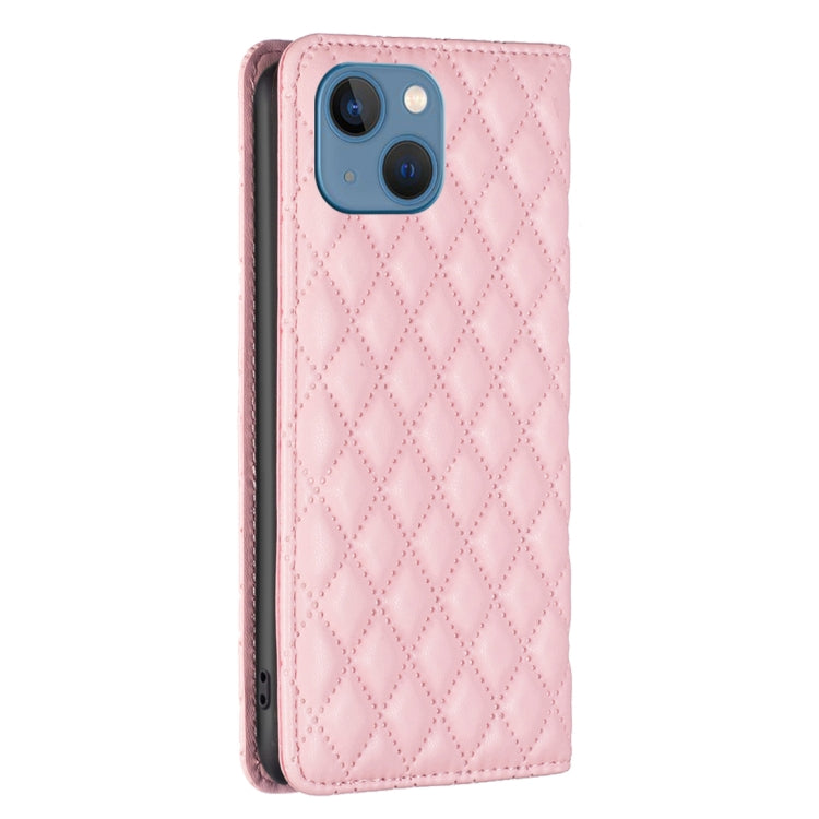For iPhone 13 Diamond Lattice Magnetic Leather Flip Phone Case