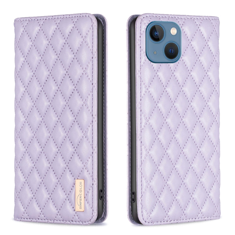 For iPhone 13 Diamond Lattice Magnetic Leather Flip Phone Case
