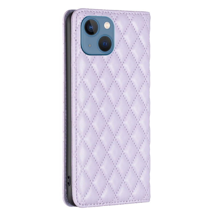 For iPhone 13 Diamond Lattice Magnetic Leather Flip Phone Case