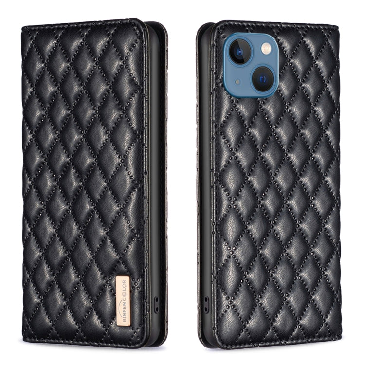 For iPhone 13 Diamond Lattice Magnetic Leather Flip Phone Case