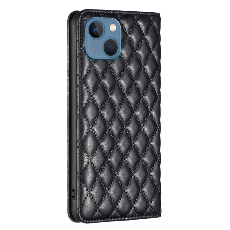 For iPhone 13 Diamond Lattice Magnetic Leather Flip Phone Case