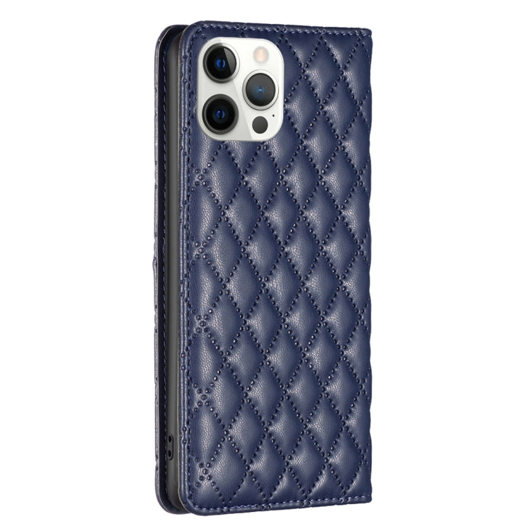 For iPhone 12 Pro Max Diamond Lattice Magnetic Leather Flip Phone Case