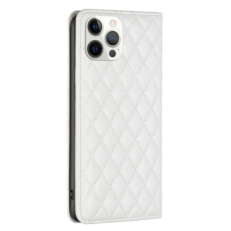 For iPhone 12 Pro Max Diamond Lattice Magnetic Leather Flip Phone Case