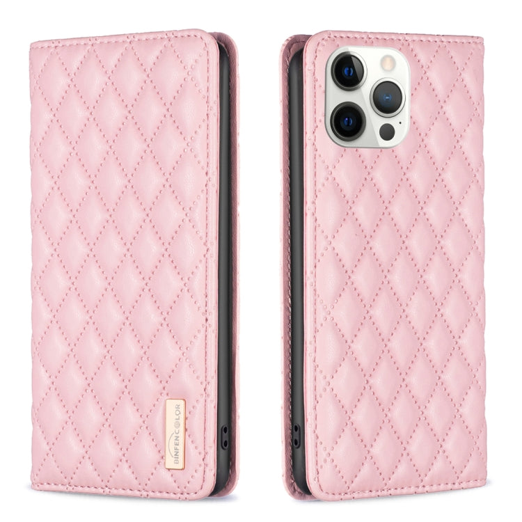 For iPhone 12 Pro Max Diamond Lattice Magnetic Leather Flip Phone Case