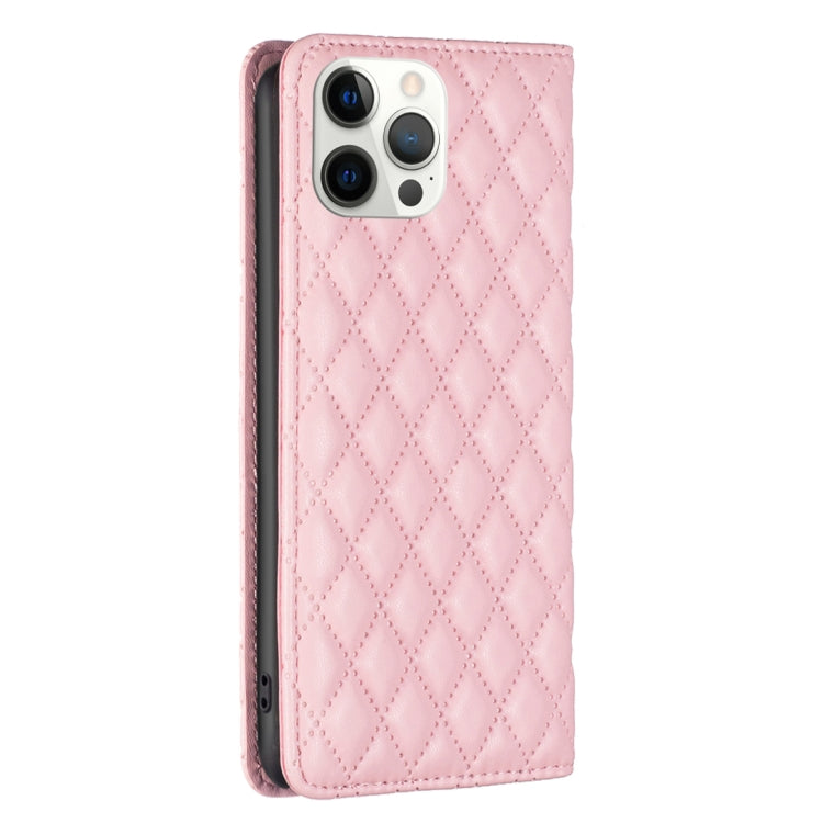 For iPhone 12 Pro Max Diamond Lattice Magnetic Leather Flip Phone Case