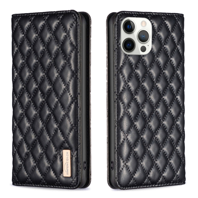 For iPhone 12 Pro Max Diamond Lattice Magnetic Leather Flip Phone Case