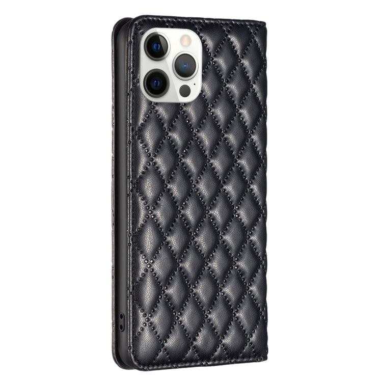 For iPhone 12 Pro Max Diamond Lattice Magnetic Leather Flip Phone Case