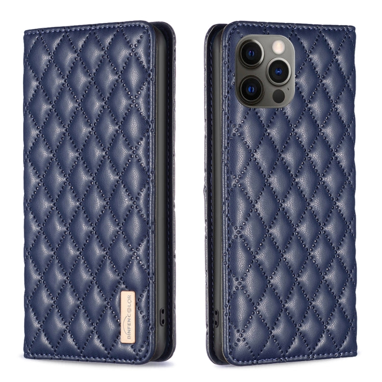 For iPhone 12 / 12 Pro Diamond Lattice Magnetic Leather Flip Phone Case