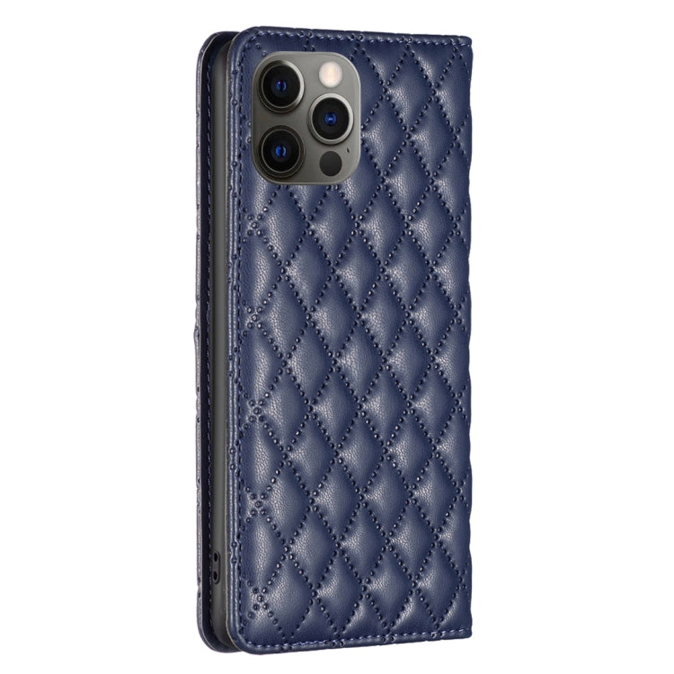 For iPhone 12 / 12 Pro Diamond Lattice Magnetic Leather Flip Phone Case
