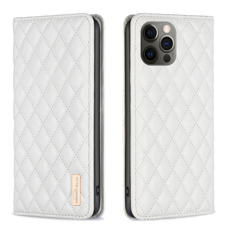 For iPhone 12 / 12 Pro Diamond Lattice Magnetic Leather Flip Phone Case