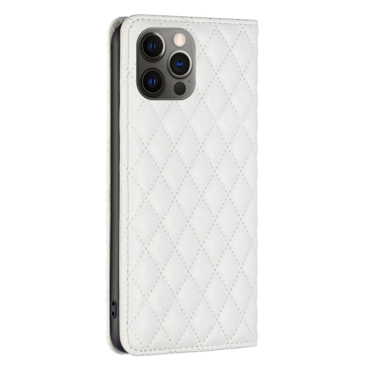 For iPhone 12 / 12 Pro Diamond Lattice Magnetic Leather Flip Phone Case
