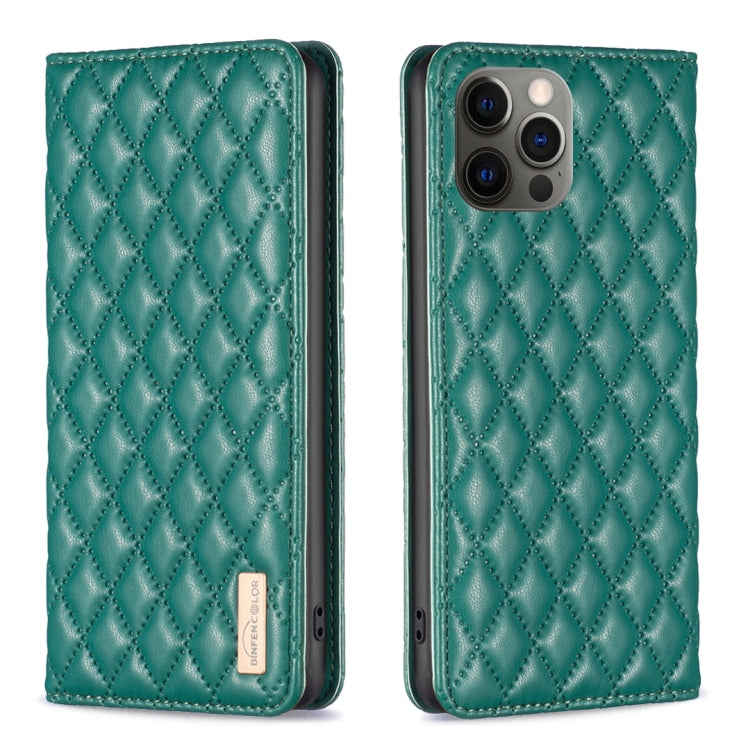 For iPhone 12 / 12 Pro Diamond Lattice Magnetic Leather Flip Phone Case