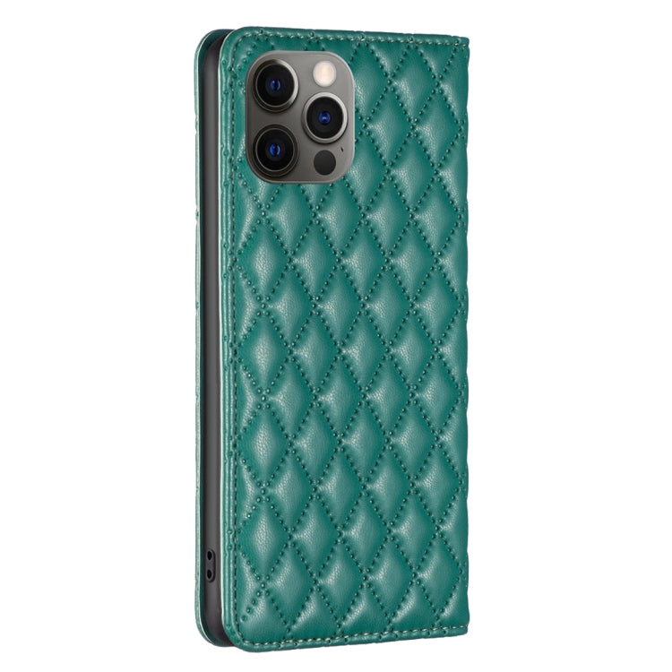 For iPhone 12 / 12 Pro Diamond Lattice Magnetic Leather Flip Phone Case