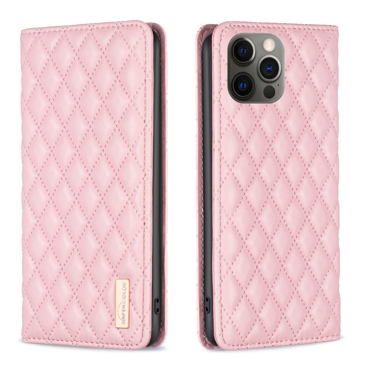 For iPhone 12 / 12 Pro Diamond Lattice Magnetic Leather Flip Phone Case