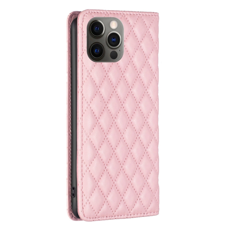 For iPhone 12 / 12 Pro Diamond Lattice Magnetic Leather Flip Phone Case