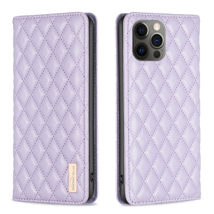 For iPhone 12 / 12 Pro Diamond Lattice Magnetic Leather Flip Phone Case