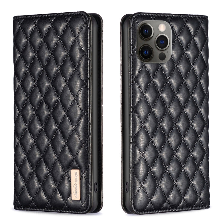 For iPhone 12 / 12 Pro Diamond Lattice Magnetic Leather Flip Phone Case