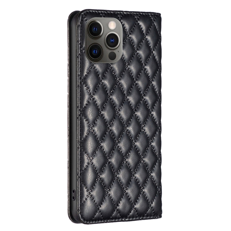 For iPhone 12 / 12 Pro Diamond Lattice Magnetic Leather Flip Phone Case