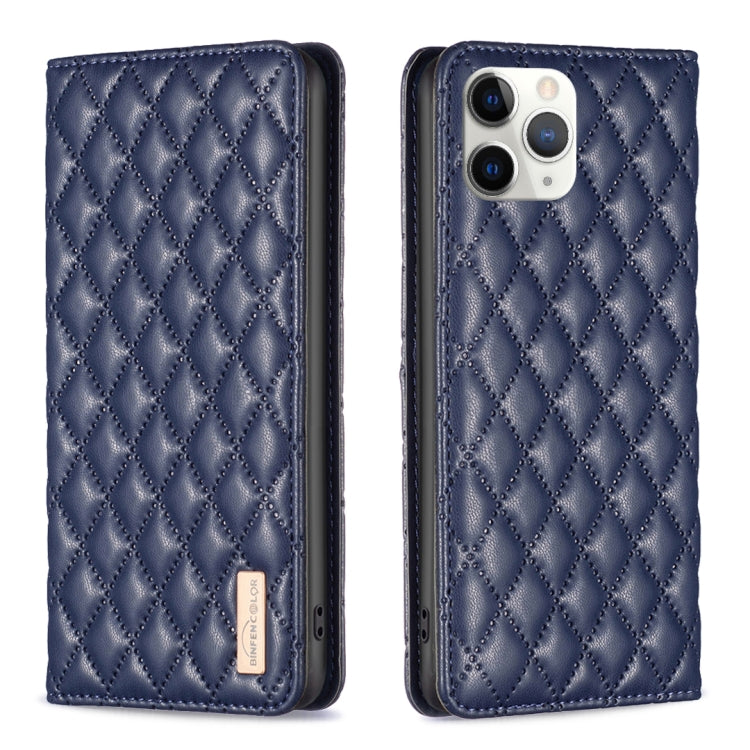For iPhone 11 Pro Max Diamond Lattice Magnetic Leather Flip Phone Case