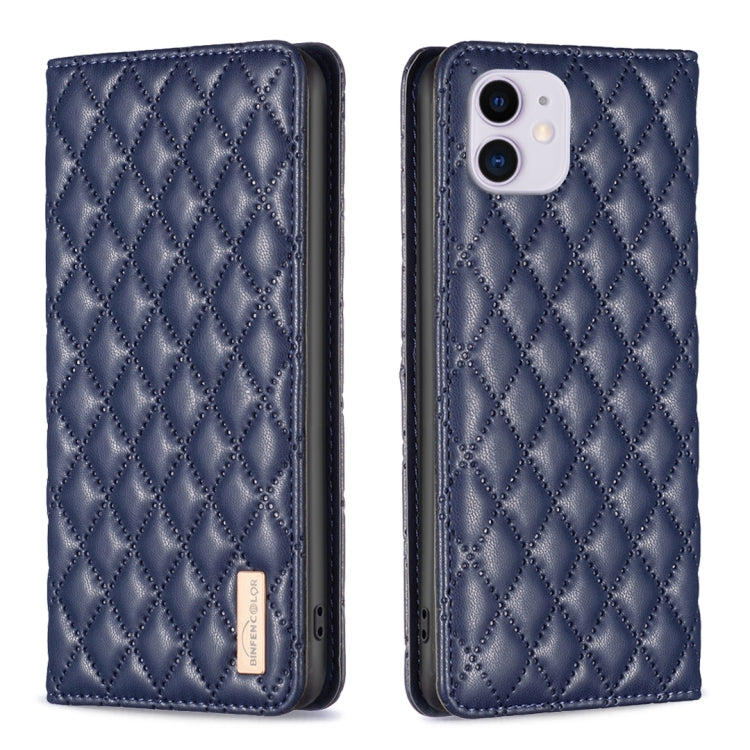 For iPhone 11 Diamond Lattice Magnetic Leather Flip Phone Case