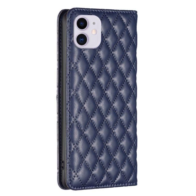 For iPhone 11 Diamond Lattice Magnetic Leather Flip Phone Case