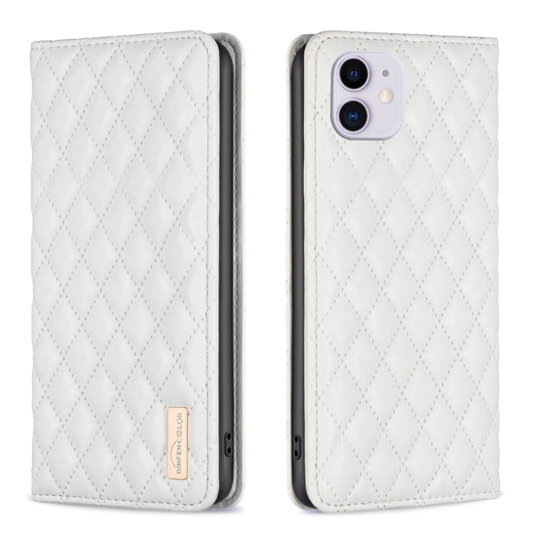 For iPhone 11 Diamond Lattice Magnetic Leather Flip Phone Case