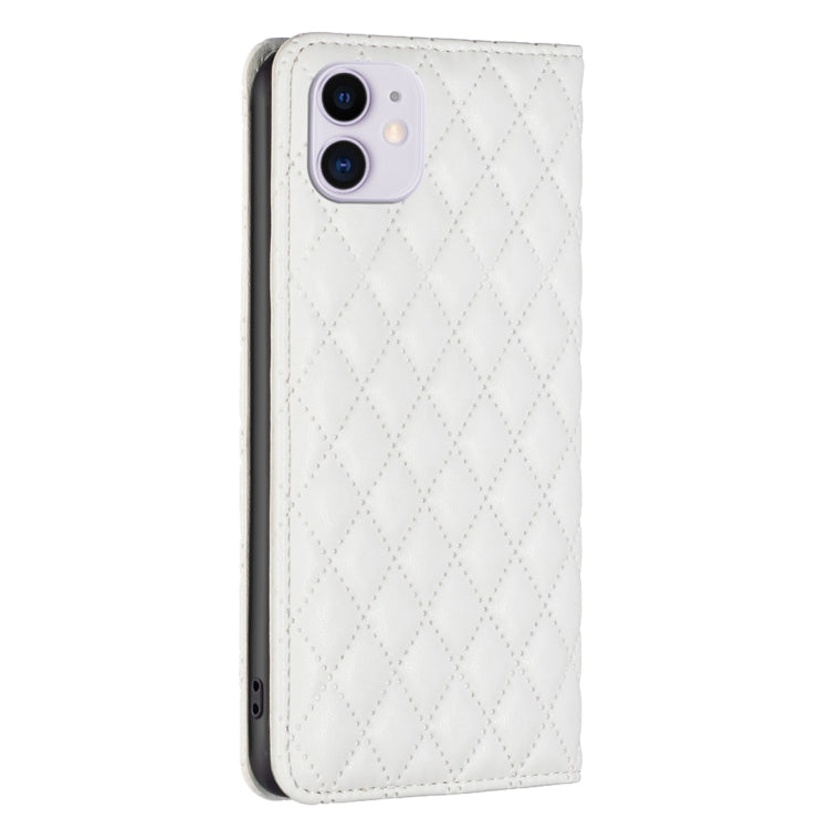 For iPhone 11 Diamond Lattice Magnetic Leather Flip Phone Case