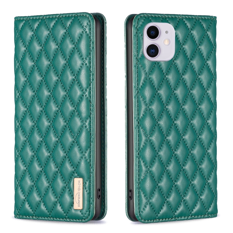 For iPhone 11 Diamond Lattice Magnetic Leather Flip Phone Case