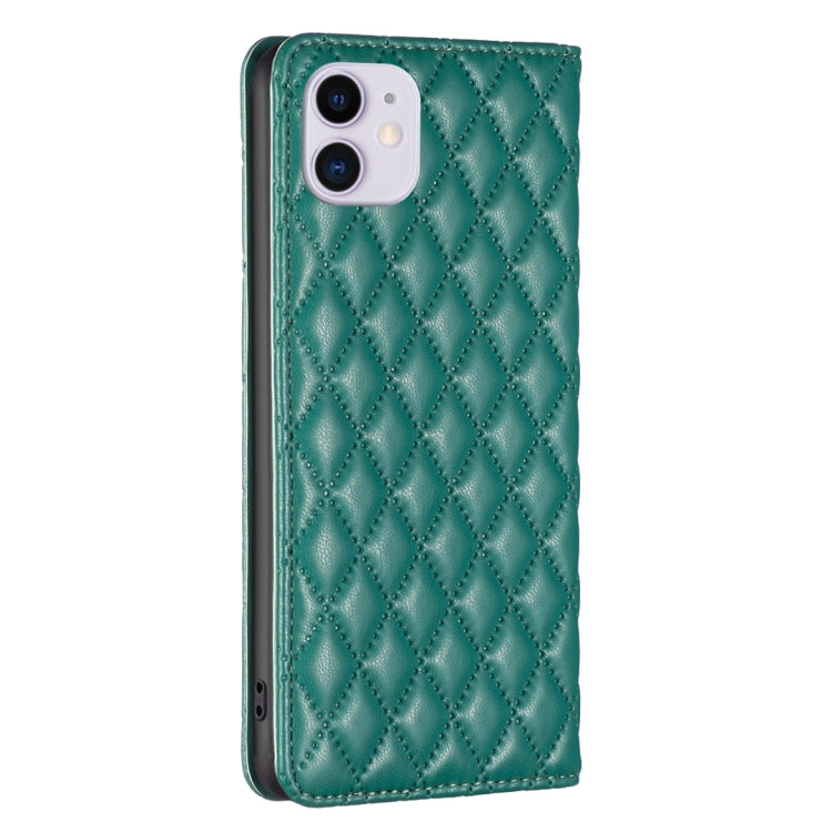 For iPhone 11 Diamond Lattice Magnetic Leather Flip Phone Case