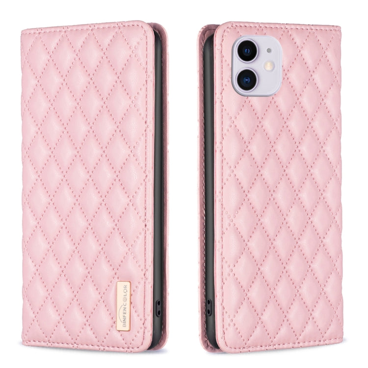 For iPhone 11 Diamond Lattice Magnetic Leather Flip Phone Case