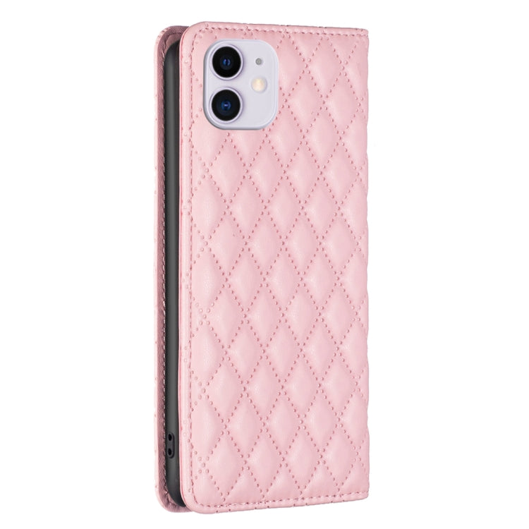 For iPhone 11 Diamond Lattice Magnetic Leather Flip Phone Case