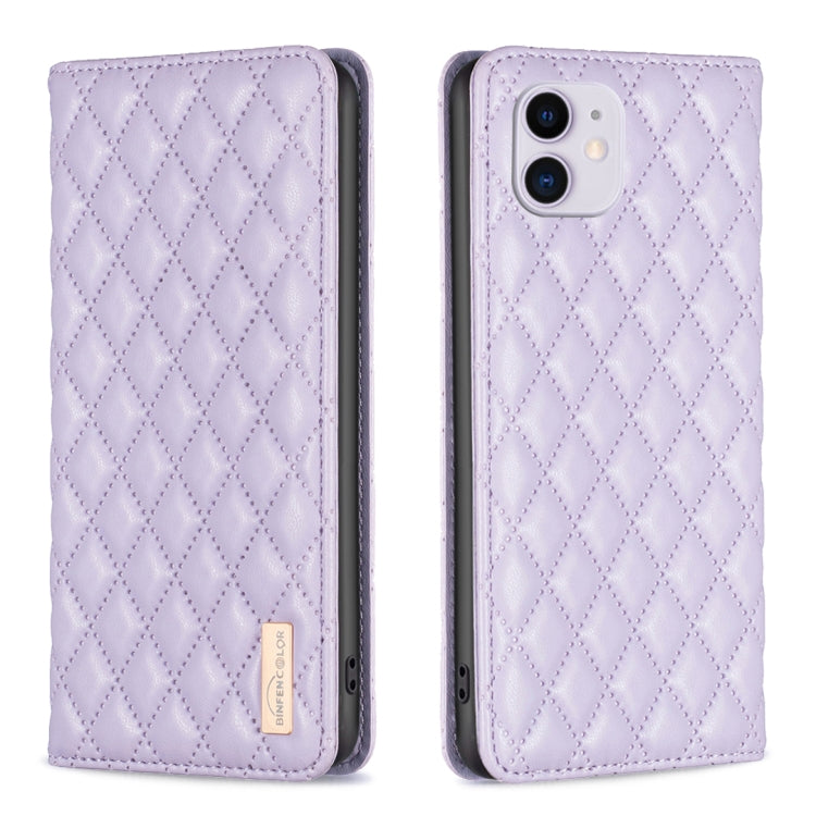 For iPhone 11 Diamond Lattice Magnetic Leather Flip Phone Case