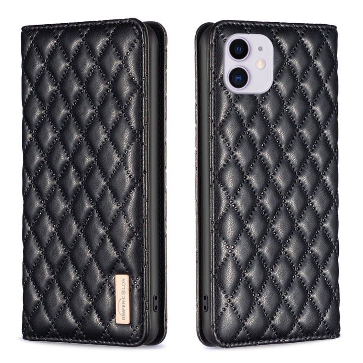 For iPhone 11 Diamond Lattice Magnetic Leather Flip Phone Case