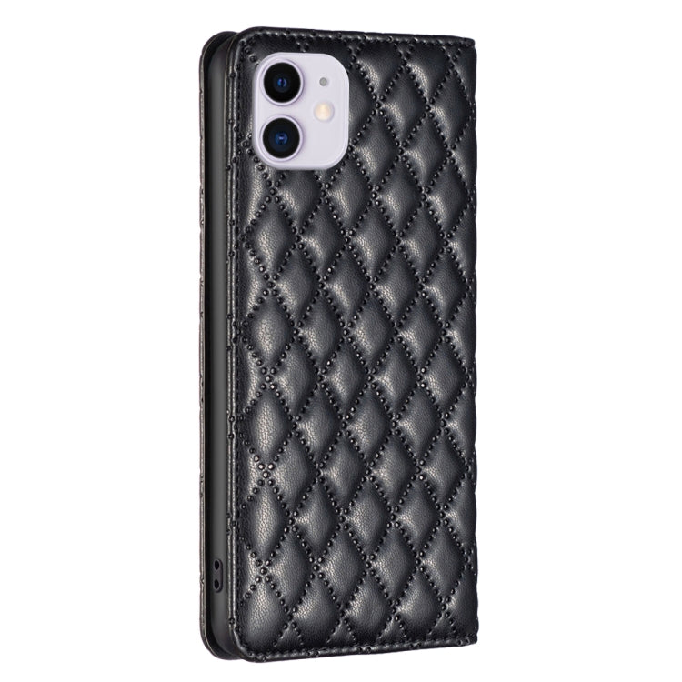 For iPhone 11 Diamond Lattice Magnetic Leather Flip Phone Case