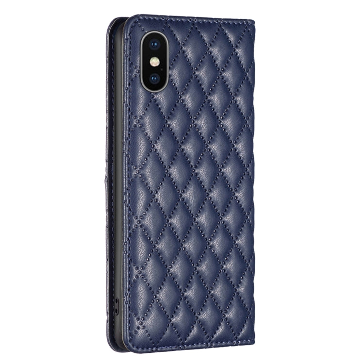 For iPhone XS Max Diamond Lattice Magnetic Leather Flip Phone Case