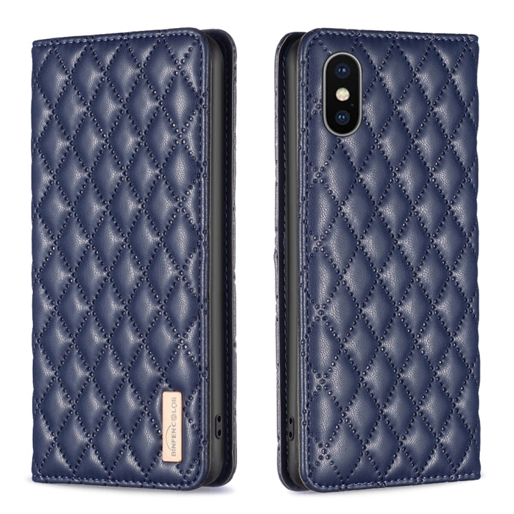 For iPhone XS / X Diamond Lattice Magnetic Leather Flip Phone Case