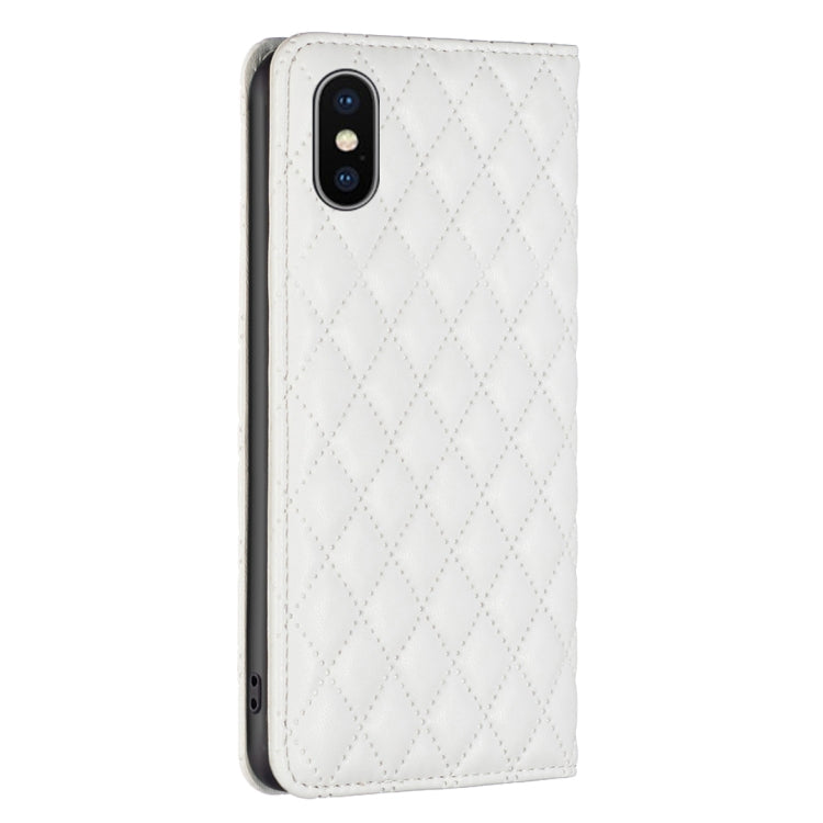 For iPhone XS / X Diamond Lattice Magnetic Leather Flip Phone Case