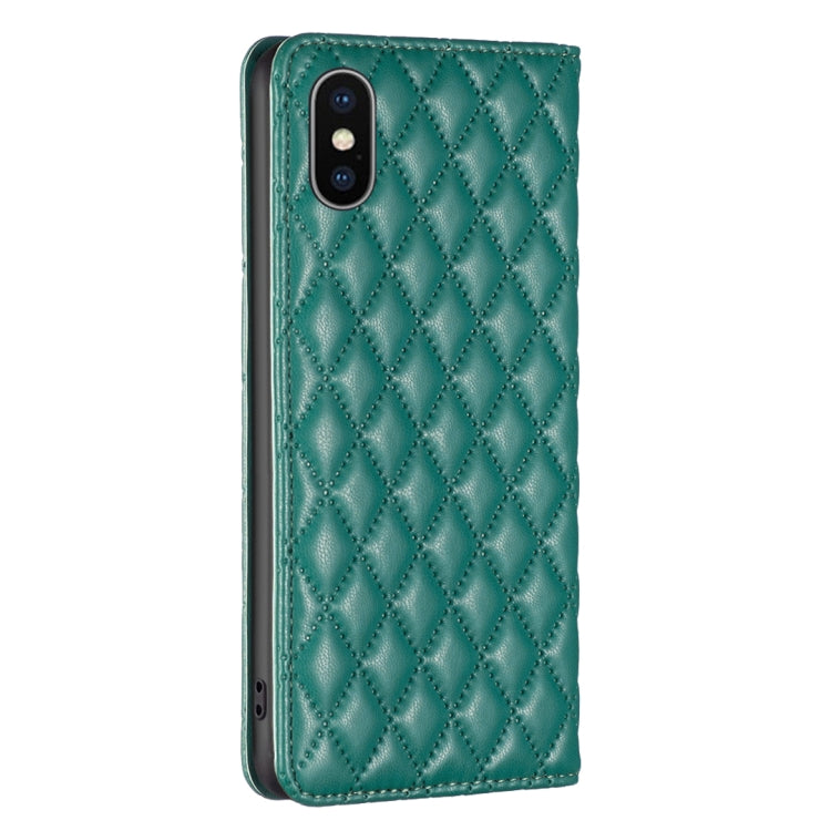 For iPhone XS / X Diamond Lattice Magnetic Leather Flip Phone Case