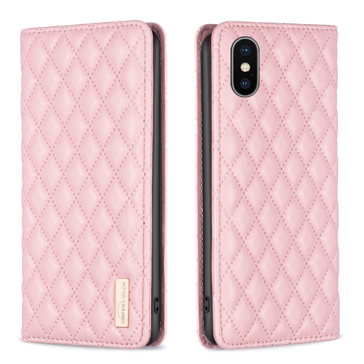 For iPhone XS / X Diamond Lattice Magnetic Leather Flip Phone Case