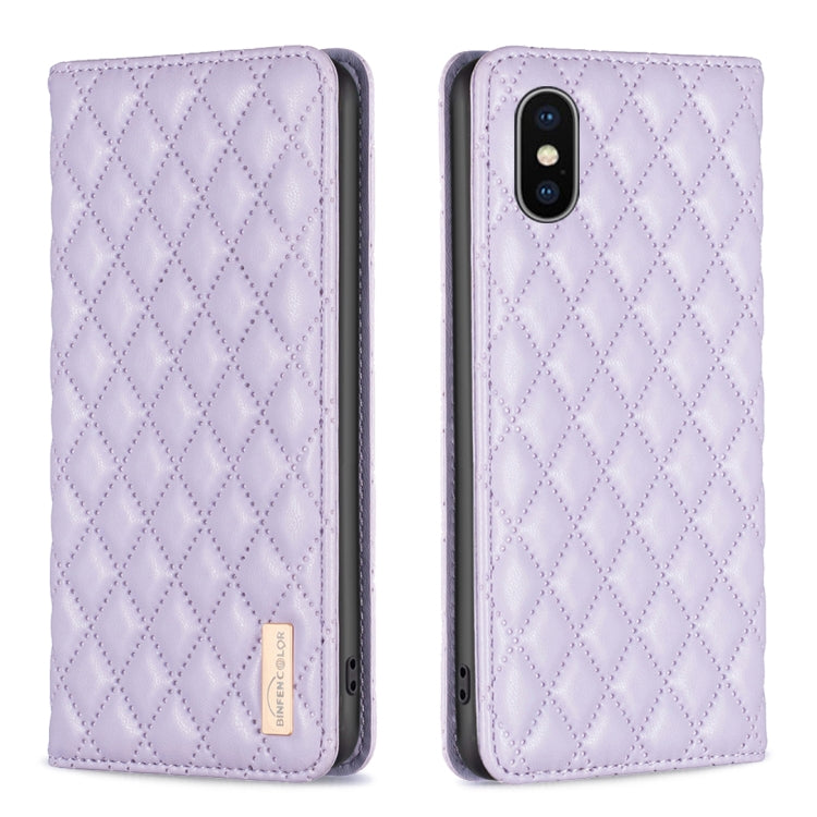 For iPhone XS / X Diamond Lattice Magnetic Leather Flip Phone Case