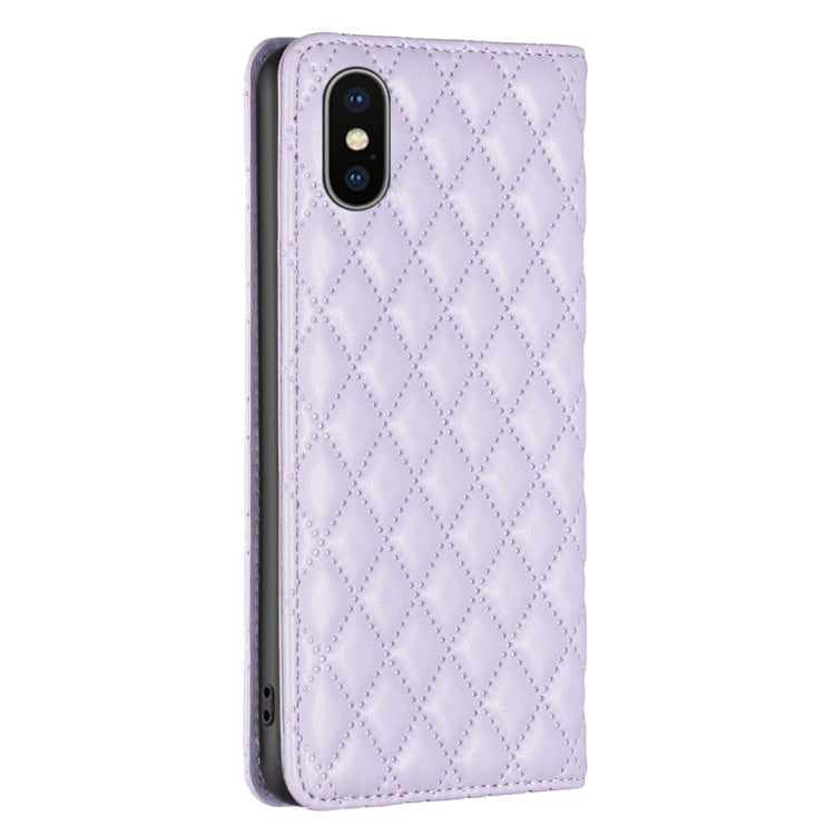 For iPhone XS / X Diamond Lattice Magnetic Leather Flip Phone Case