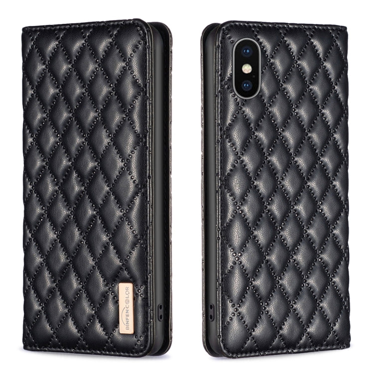 For iPhone XS / X Diamond Lattice Magnetic Leather Flip Phone Case
