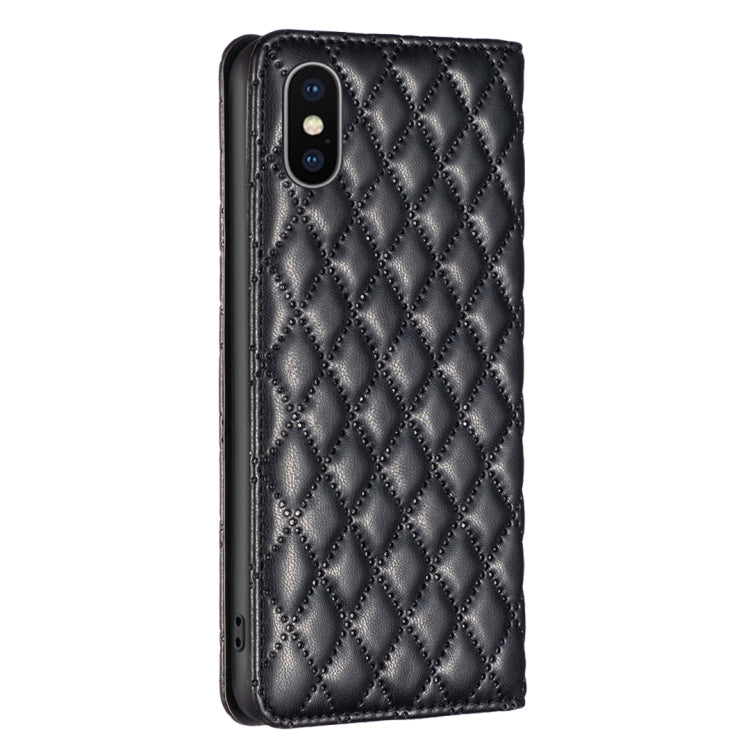 For iPhone XS / X Diamond Lattice Magnetic Leather Flip Phone Case
