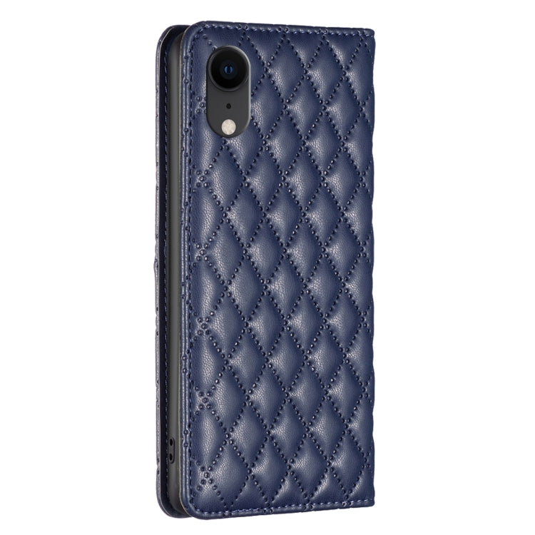 For iPhone XR Diamond Lattice Magnetic Leather Flip Phone Case