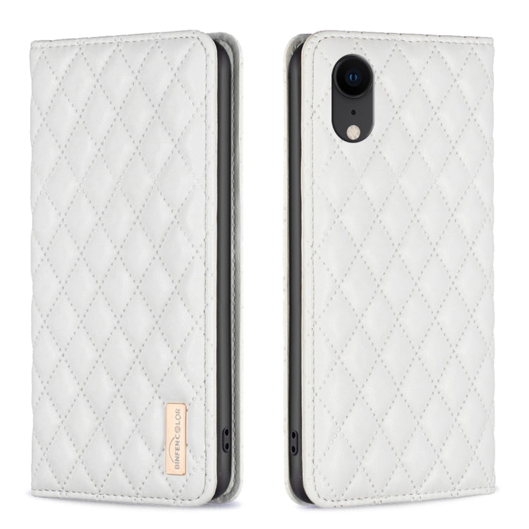 For iPhone XR Diamond Lattice Magnetic Leather Flip Phone Case