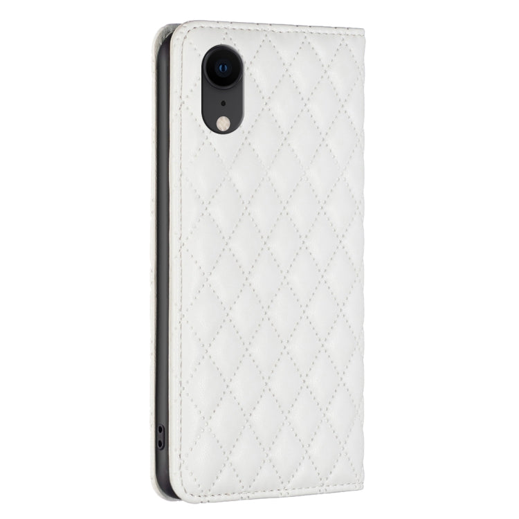 For iPhone XR Diamond Lattice Magnetic Leather Flip Phone Case