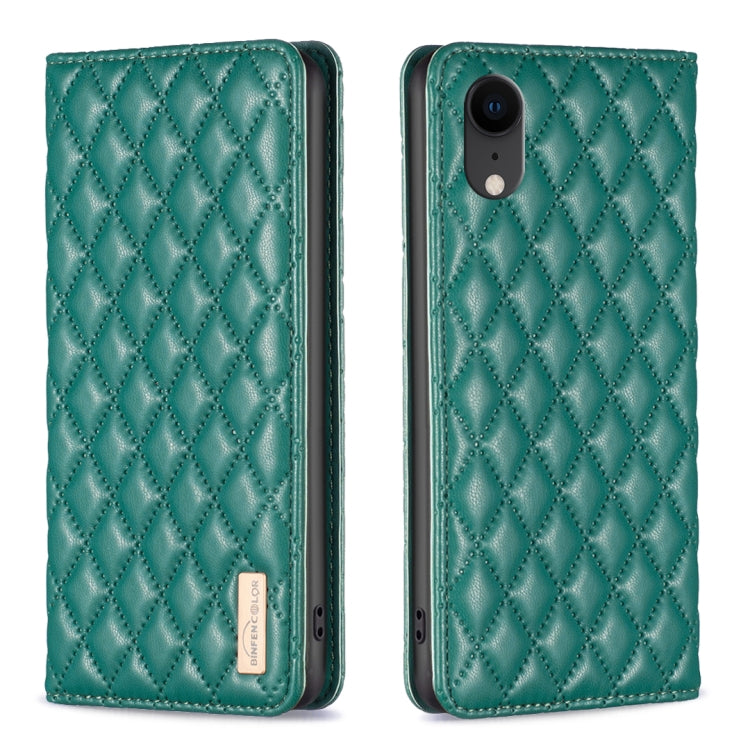 For iPhone XR Diamond Lattice Magnetic Leather Flip Phone Case