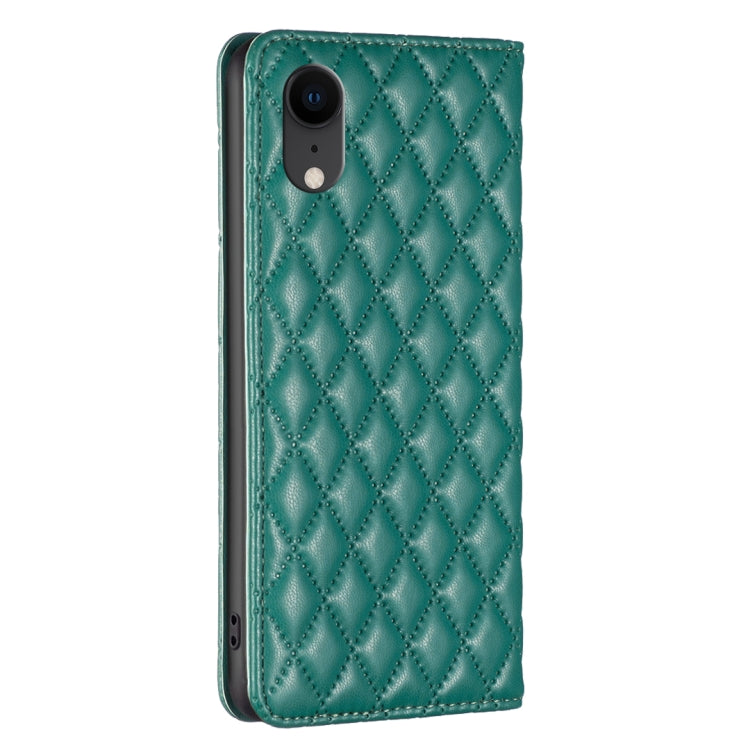 For iPhone XR Diamond Lattice Magnetic Leather Flip Phone Case